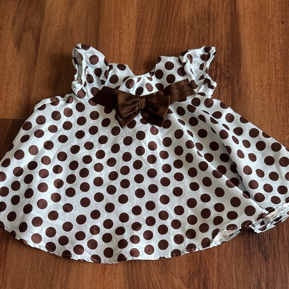 Bonnie Baby White and Brown Polka Dot Dress